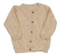 Meruňkový perforovaný propínací svetr se srdíčky M&S