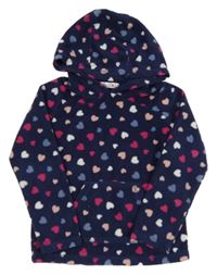 Tmavomodrá fleecová mikina se srdíčky a kapucí M&Co.
