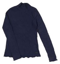 Tmavomodré žebrované triko 