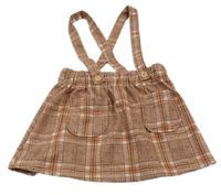 Hnědo-starorůžová kostkovaná sukně s kšandami George