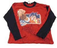 Červeno-tmavomodré pyžamové triko se superhrdinou 