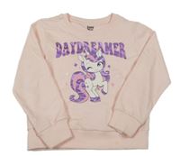 Světlerůžová mikina s nápisem a jednorožcem 