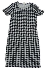 Černo-bílé vzorované elastické šaty shein