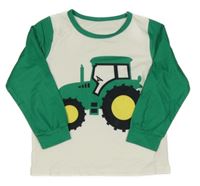 Bílo-zelené pyžamové triko s traktorem 