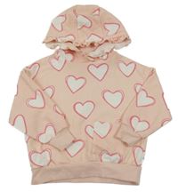 Světlerůžová mikina s bílými srdíčky a kapucí Pep&Co