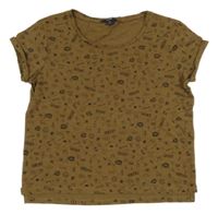 Hnědé vzorované crop tričko s obrázky kiabi