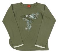 Khaki triko s logem a kvítky Esprit