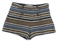 Modro-béžové melírované pletené kraťasy s knoflíky Zara