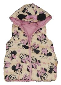 Smetanovo-růžová šusťáková zateplená vesta s Minnie a kapucí Disney