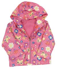Růžová pogumovaná zateplená jarní bunda s kytičkami a kapucí Nutmeg