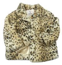Béžová kožešinová podšitá bunda s leopardím vzorem F&F