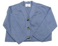 Modrošedý žebrovaný propínací svetr Zara
