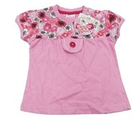 Růžové tričko s květy a knoflíkem