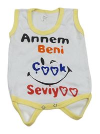 Bílé body s nápisy a smajlíkem 