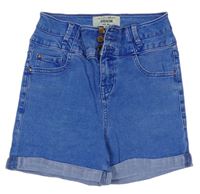 Modré high waist riflové kraťasy New Look