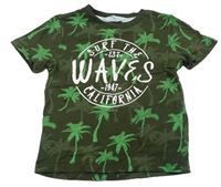 Khaki tričko s palmami a nápisy H&M