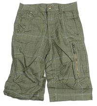 Khaki-modré kostkované plátěné kraťasy 