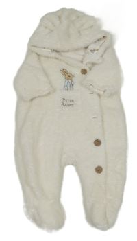 Bílá chlupatá podšitá kombinéza s králíčkem a kapucí TU