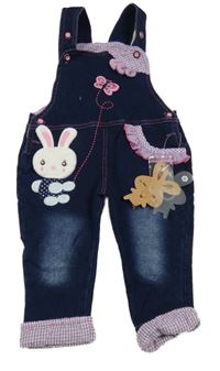 Nové - Tmavomodré laclové rifle s králíkem a volánky 