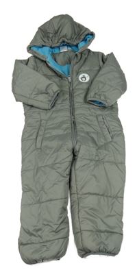 Šedá šusťáková zimní kombinéza s tučňáky a kapucí Impidimpi