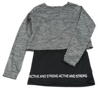 Šedé melírované sportovní crop triko s všitým sportovním topem s nápisy Ergeenomixx