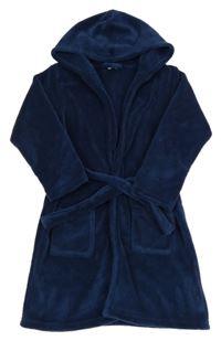 Tmavomodrý plyšový župan s kapucí 
