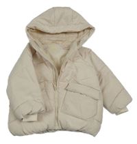 Smetanová šusťáková zimní bunda s kapucí Zara