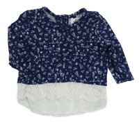 Tmavomodro-bílý květovaný svetr s krajkou Early Days