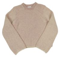 Růžovo-smetanový pruhovaný vlněný crop svetr Zara