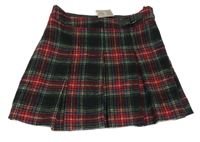 Nové - Tmavomodro-červeno-barevná kostkovaná vlněná sukně Next