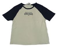 Smetanovo-tmavomodré crop tričko s nápisem H&M