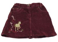 Vínová manšestrová sukně s koníkem 