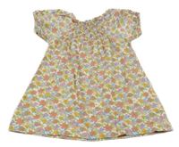 Bílo-růžovo-barevná květovaná šatová tunika  