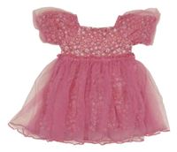 Růžové květované šaty s tylovými prvky 