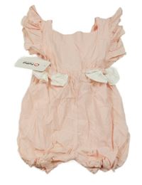 Nové - Světlerůžovo-bílý kraťasový overal s volánky a mašlemi 