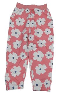 Růžovo-bílé květované zateplené tepláky 