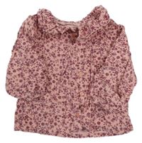 Růžovo-fialová květovaná manšestrová halenka s límečkem Primark