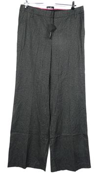 Dámské černo-bílé melírované volné společenské kalhoty M&S vel. 14L