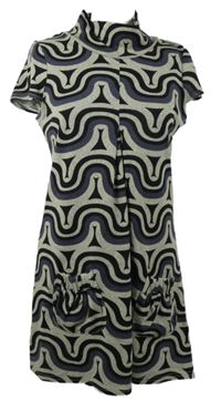 Dámské šedo-tmavomodré vzorované úpletové šaty 