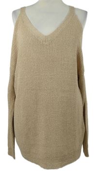 Dámská béžová třpytivá svetrová tunika s odhalenými rameny Next 