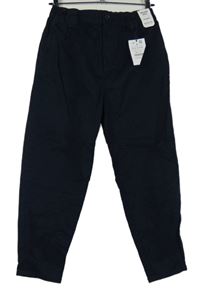 Nové - Dámské tmavomodré plátěné barrel kalhoty Pull&Bear  