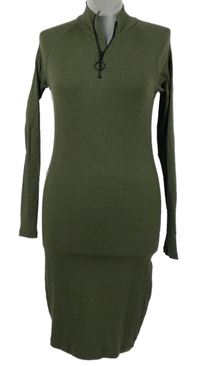 Dámské khaki žebrované šaty se zipem FB sisters 