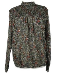 Dámská černá kytičkovaná šifonová halenka se stojáčkem Amisu 