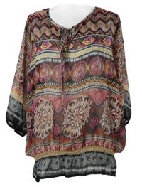 Dámská černo-červená vzorovaná šifonová balonová halenka C&A