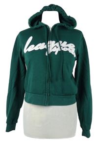 Dámská tmavozelená crop propínací mikina s nápisem a kapucí H&M