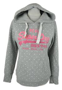 Dámská šedá puntíkovaná mikina s logem a kapucí Superdry 