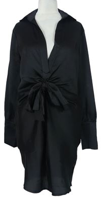 Dámské černé saténové šaty s mašlí Boohoo 