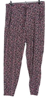 Dámské černo-růžovo-modré vzorované harémové kalhoty Next vel. 14P