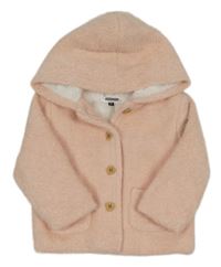 Světlerůžový chlupatý třpytivý propínací zateplený svetr s kapucí C&A