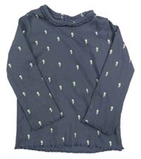 Tmavomodré žebrované triko s kytičkami George